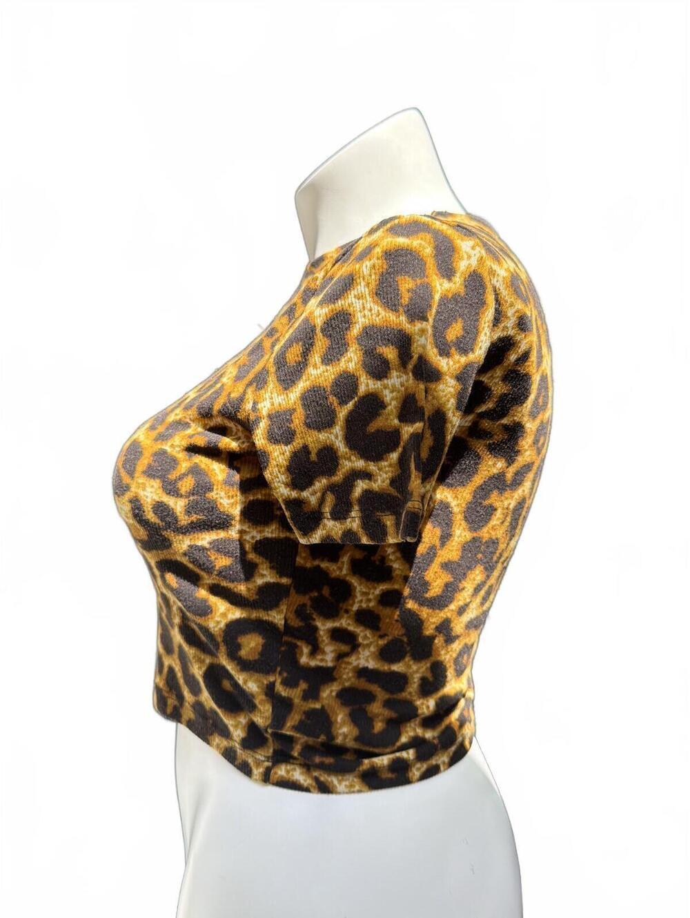 ZARA Leopard Print Crop Top Stretch Tee Y2K Club Kid - Picture 2 of 5